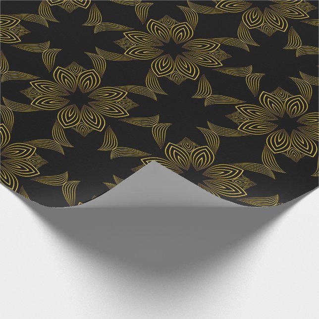 Papel De Regalo pétalo de flor de línea dorada (Esquina)