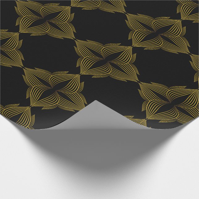 Papel De Regalo pétalo de flor de línea dorada (Esquina)