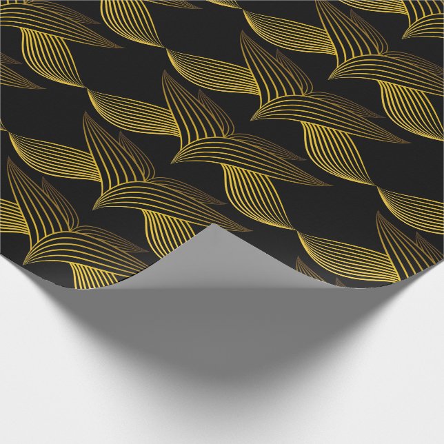 Papel De Regalo pétalo de flor de línea dorada (Esquina)