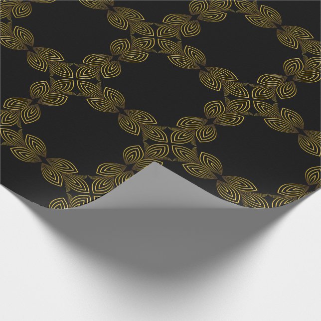 Papel De Regalo pétalo de flor de línea dorada (Esquina)