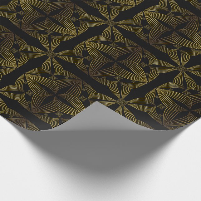 Papel De Regalo pétalo de flor de línea dorada (Esquina)