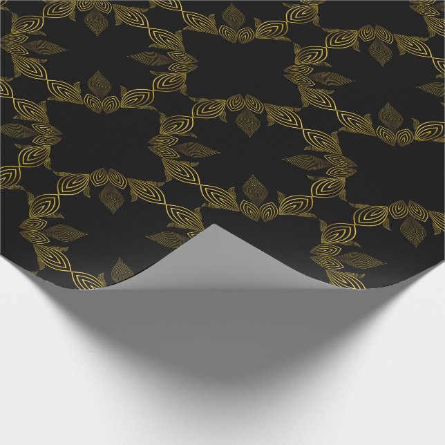 Papel De Regalo pétalo de flor de línea dorada (Esquina)