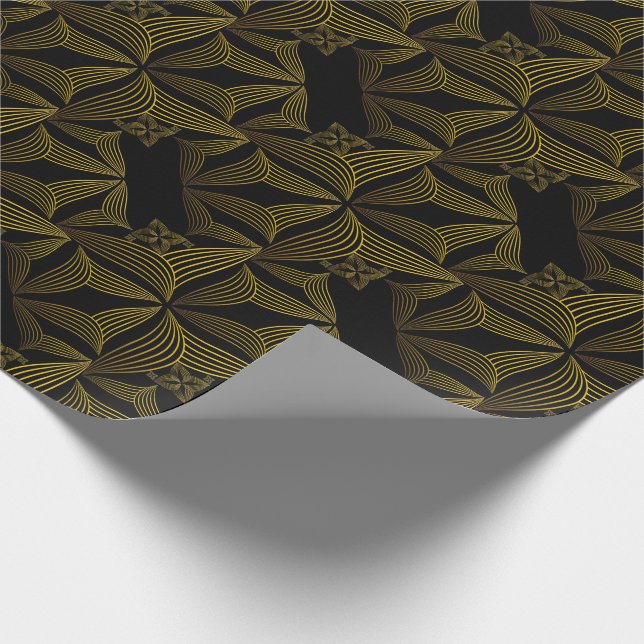 Papel De Regalo pétalo de flor de línea dorada (Esquina)