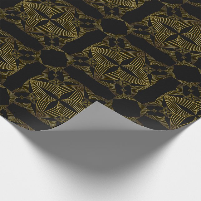 Papel De Regalo pétalo de flor de línea dorada (Esquina)