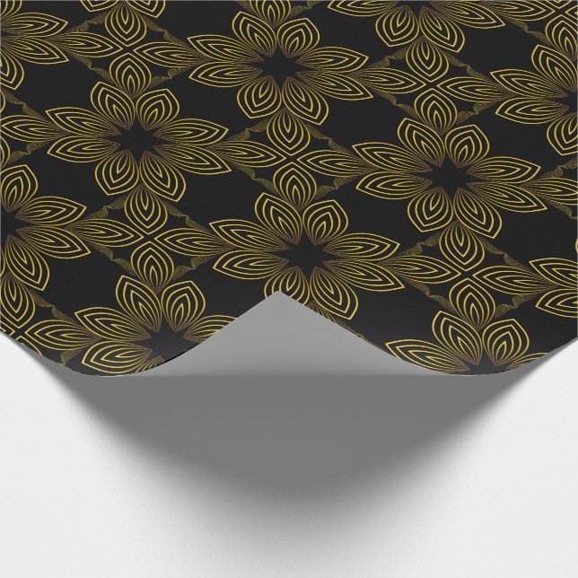 Papel De Regalo pétalo de flor de línea dorada (Esquina)