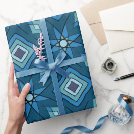 Papel De Regalo Pétalos azules y cuadrados concéntricos de color v