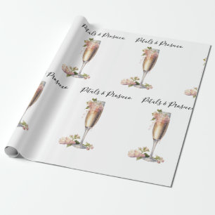 Papel De Regalo Pétalos y Prosecco Ducha de Novias Florales Rosa