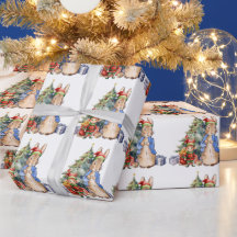 Peter el conejo con el elfo y el árbol de Navidad