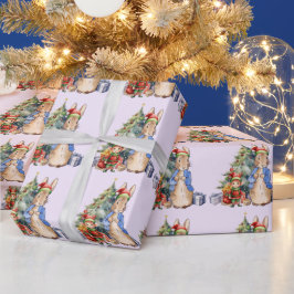 Papel De Regalo Peter el conejo con el elfo y el árbol de Navidad