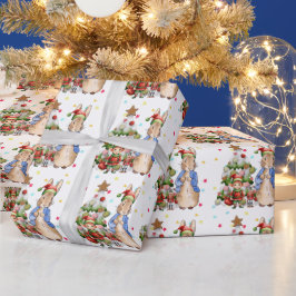 Papel De Regalo Peter el conejo con el elfo y el árbol de Navidad