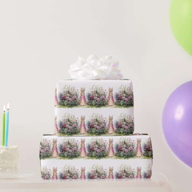 Papel De Regalo Peter, la Chaqueta Rosa de Conejo en su jardín (Regalos de fiesta)