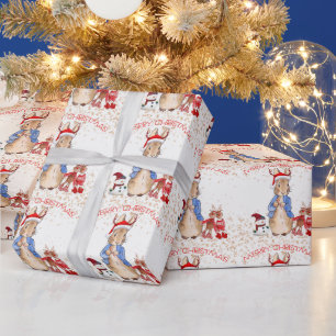 Papel De Regalo Peter, Navidades de conejo Gorra reno Blanco Rojo