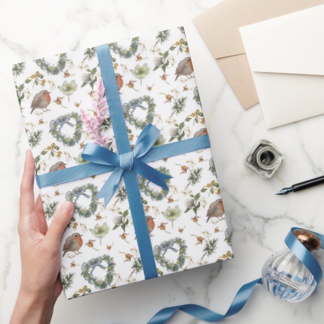 Papel De Regalo Petirrojos y Flores (Regalar)
