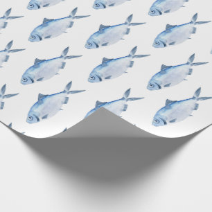 Papel De Regalo Pez Azul Acuarela Costera