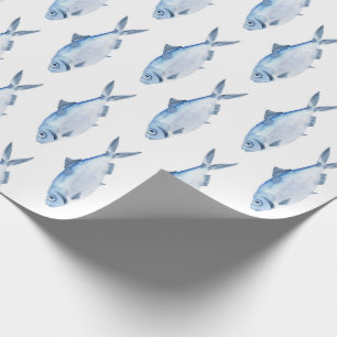 Papel De Regalo Pez Azul Acuarela Costera