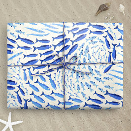 Papel De Regalo Pez del Océano Azul Nadando - Claro