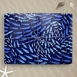 Papel De Regalo Pez del Océano Azul nadando - Oscuro