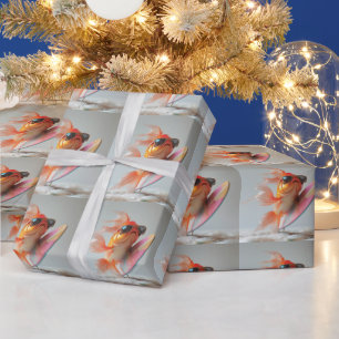 Papel De Regalo Pez dorado genial surfeando en una ola