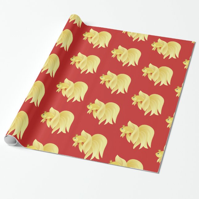 Papel De Regalo Pez dorado princesa sobre rojo (Desenrollado)
