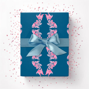 Papel De Regalo Pez Koi Chinoiserie Ogee en Rosa y Aqua Profunda