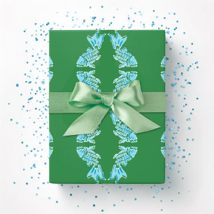 Papel De Regalo Pez Koi Chinoiserie Ogee en Verde y Aqua
