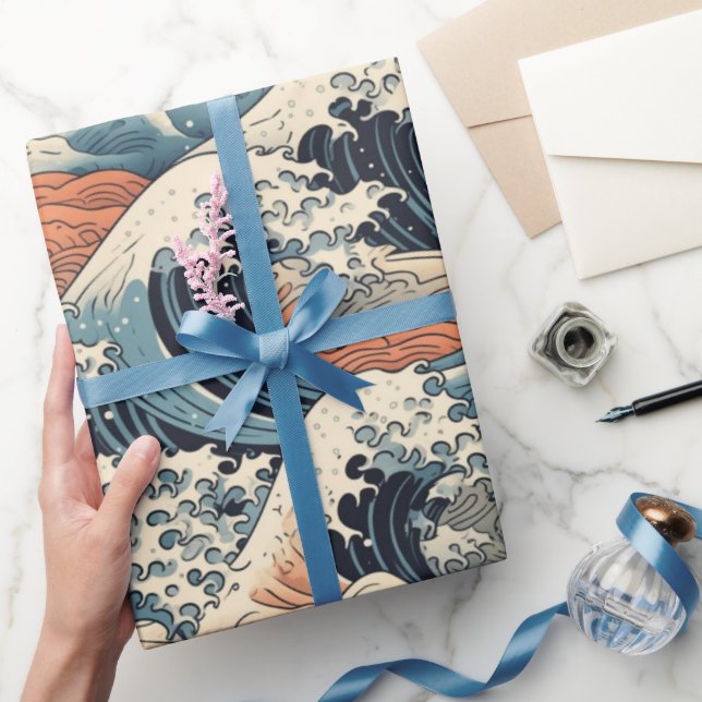 Papel De Regalo Pez Koi Japonés Patrón Sakura  (Regalar)