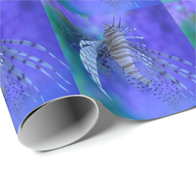 Papel De Regalo Pez León Acuario Pez Púrpura Pterois Pez Cebra (Esquina del rollo)