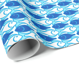 Papel De Regalo Pez modernista de mediados de siglo, azul cobalto