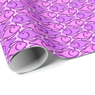 Papel De Regalo Pez modernista de mediados de siglo, orquídea y vi
