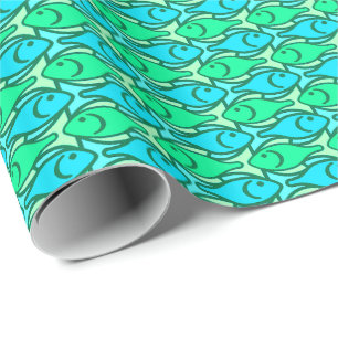 Papel De Regalo Pez modernista de mediados de siglo, verde jade