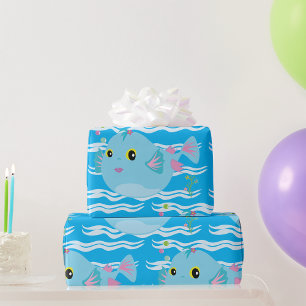 Papel De Regalo Pez Tropical Azul Lindo Aletas Rosadas