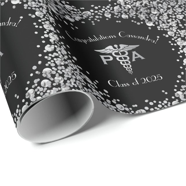 Papel De Regalo Physician Assistant PA Graduation Black Silver (Esquina del rollo)