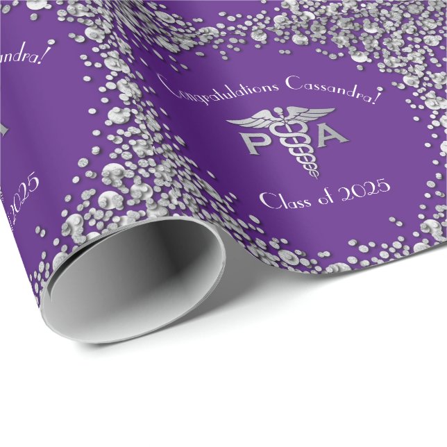 Papel De Regalo Physician Assistant PA Graduation Purple Silver (Esquina del rollo)