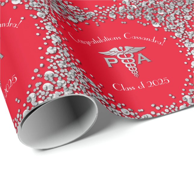 Papel De Regalo Physician Assistant PA Graduation Red Silver (Esquina del rollo)