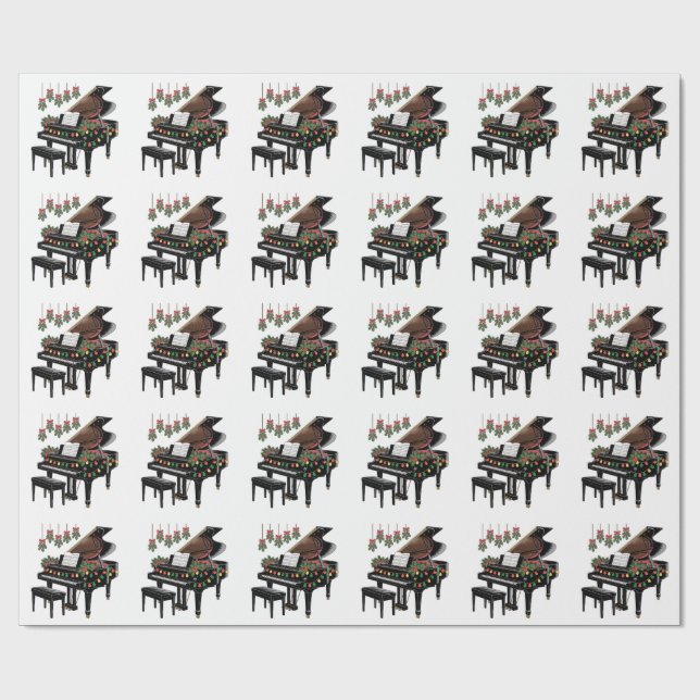 Papel De Regalo Pianista Navidad Luces Santa Tocando  (Superficie plana)