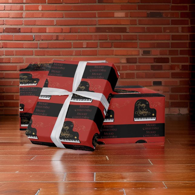 Papel De Regalo Piano Black & Red Merry Christmas (Subido por el creador)