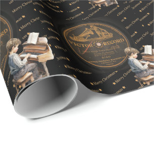 Papel De Regalo Piano Victor Música Grabación Vintage Niño