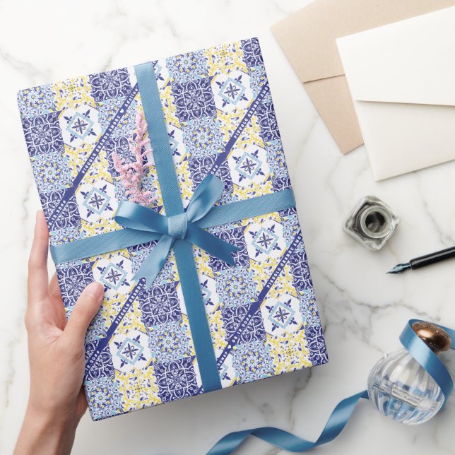 Papel De Regalo Piccolo Amore Italiano Tiles Blue Lemon Baby Showe (Regalar)