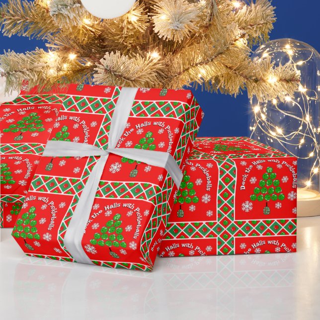 Papel De Regalo Pickleball Christmas Tree Deck the Halls Red Green (Vacaciones)