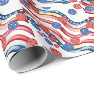Papel De Regalo Pickleball con tema americano para el 4 de julio