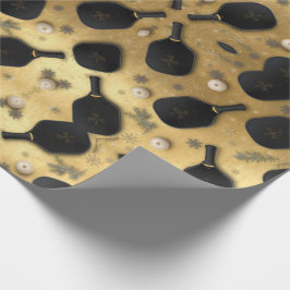 Papel De Regalo Pickleball navideño negro y dorado