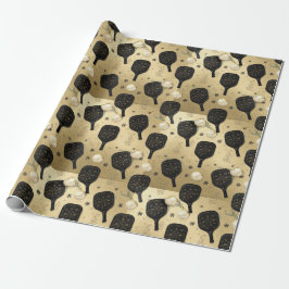 Papel De Regalo Pickleball navideño negro y dorado