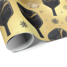 Papel De Regalo Pickleball navideño negro y dorado