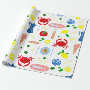 Papel De Regalo picnic de mariscos cangrejo en el mediterráneo
