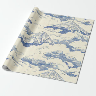 Papel De Regalo Picos nevados azules brumosos Patrón escénico de l