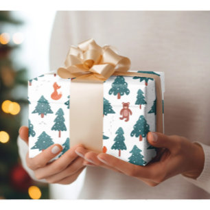 Papel De Regalo Picos y criaturas de bosques modernos y congelados