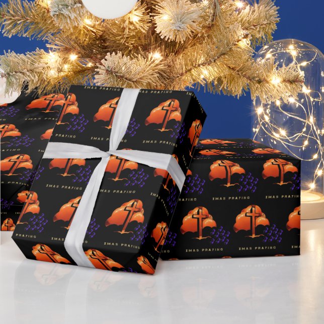 Papel De Regalo Pidiendo Navidad negro (Vacaciones)