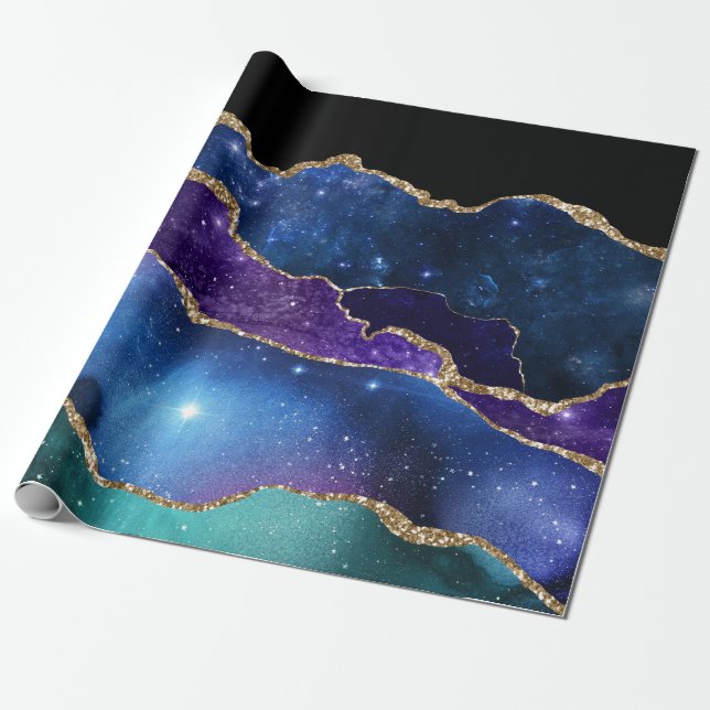 Papel De Regalo Piedra de Ágata Galaxia Brillante Marmoleada Falsa (Desenrollado)