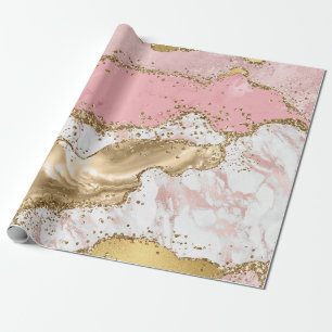 Papel De Regalo Piedra rosa y blanca con brillo dorado Agata