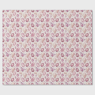 Papel De Regalo Piedras Preciosas Rosadas de Lujo y Joyas de Crist
